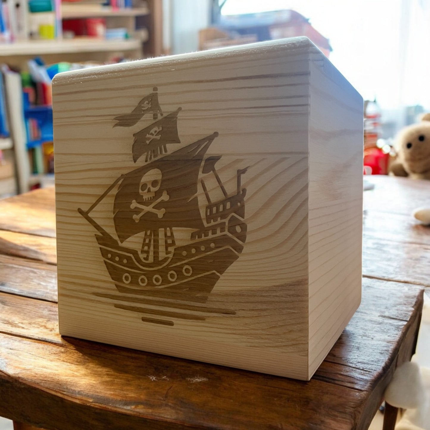 Personalised Wooden Pirate Ship Money Box – Perfect Piggy Bank for Kids