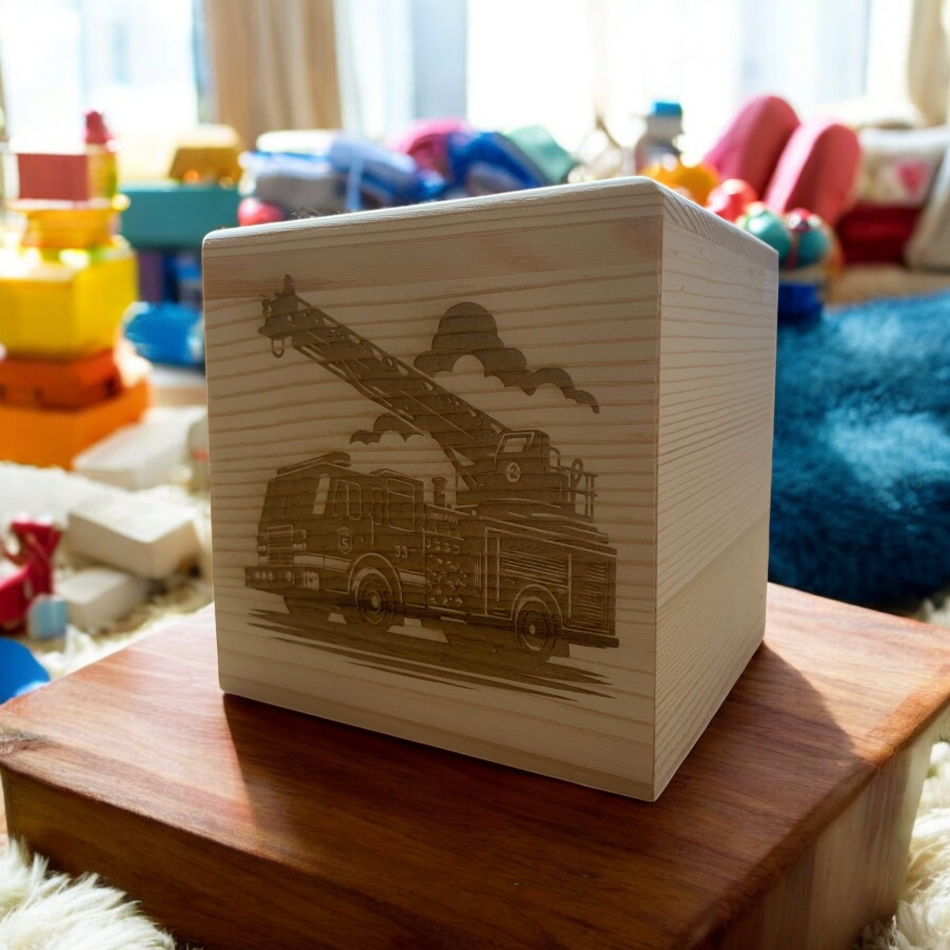 Personalised Wooden Fire Truck Money Box | The Great Gift Idea