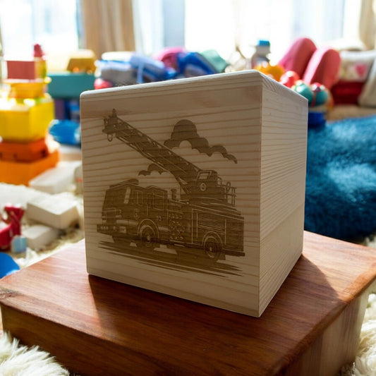 Personalised Wooden Fire Truck Money Box | The Great Gift Idea