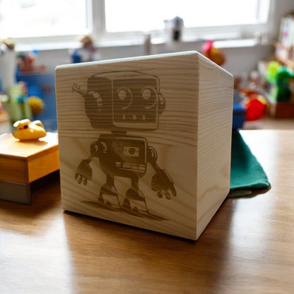 Personalised Wooden Robot Money Box | The Great Gift Idea