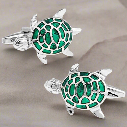 Silver and Green Turtle Cufflinks - The Great Gift Idea